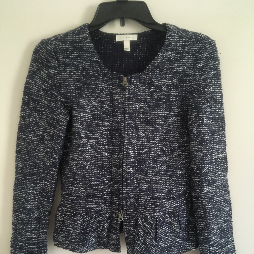 J Crew Women’s Blue Grey Tweed Peplum Jacket Sz XS